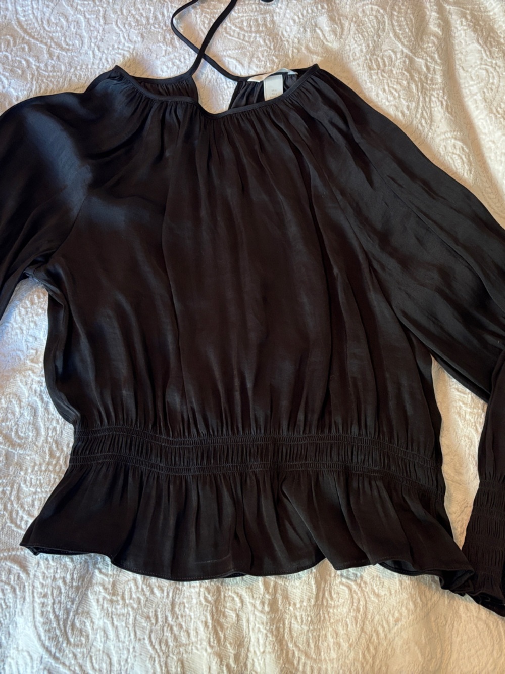 H&M Black Long-Sleeve Smocked Waist Peplum Blouse
